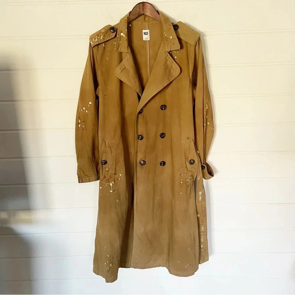 NSF Dorian Cotton Trench Coat in Antique Bronze Gold Foil Size Medium - Picture 3 of 16